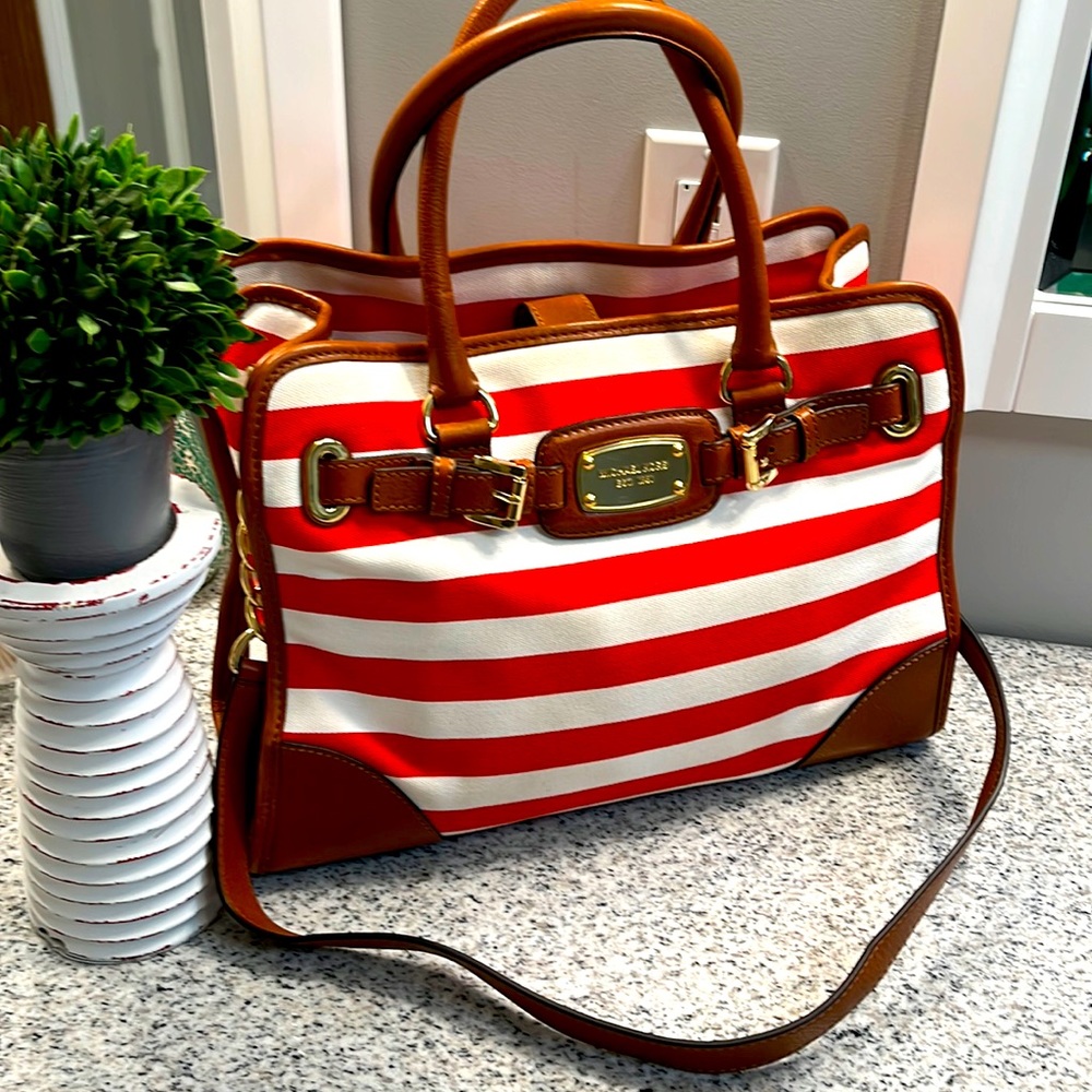 Michael Kors Red and White Striped Hamilton EUC